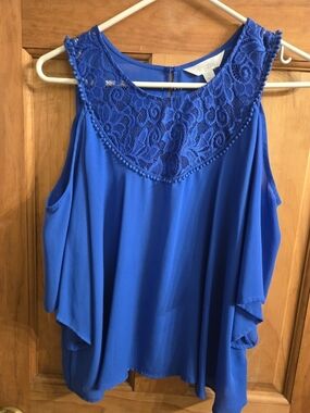 Decree Royal Blue Lace Yoke Cold-Shoulder Camisole
